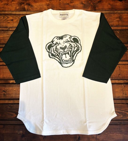 画像1: 【PARASITE/パラサイト】TIGER BASEBALL T-SHIRT　WHIT x F.GREEN (1)