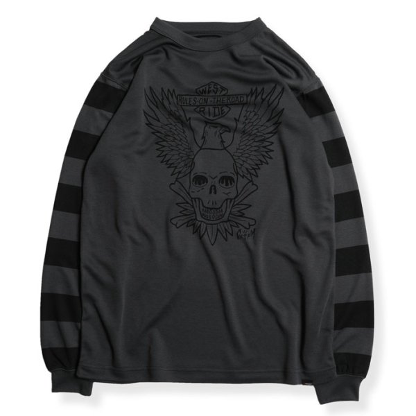画像1: 【WESTRIDE/ウエストライド】POWER DRY BORDER SLEEVE LONG TEE　GRY/BLK (1)
