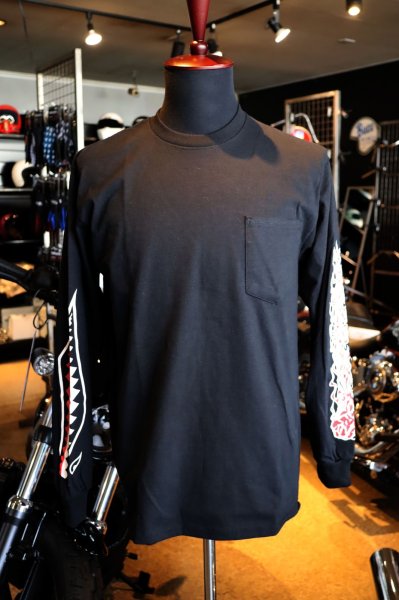 画像1: 【PARASITE/パラサイト】SHARK MOUTH「電光石火」 POCKET LONG T-SHIRT　BLACK (1)